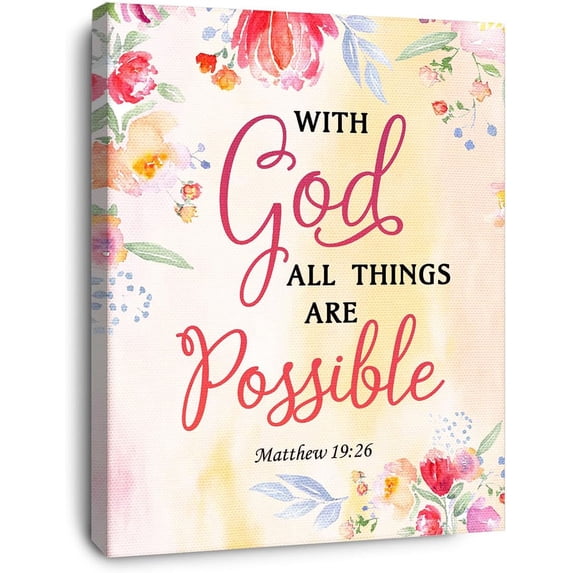 With God All Things Are Possible Canvas Wall ArtMatthew 19:26 Wall ArtChristian Wall Decor for Women,Religious Wall Decor for Christian Home Office Church