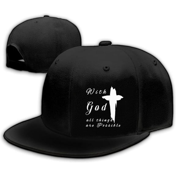 with God All Things are Possible Christian Faith,Christ Hats Mens Snapback Flat Bill Brim Hats for Men Black Snap Backpack Dad Life Jesus Christian Crosses Fitted Hat Baseball Cap