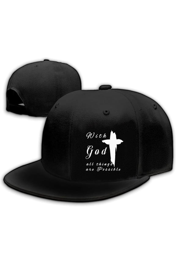 with God All Things are Possible Christian Faith,Christ Hats Mens Snapback Flat Bill Brim Hats for Men Black Snap Backpack Dad Life Jesus Christian Crosses Fitted Hat Baseball Cap