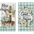 thumbnail image 1 of with God All Things are Possible Christian Kitchen Dish Towels Set of 2, Religious Cross Flower Easter Drying Hand Towels Baking Cooking Cloth, Spring Summer Plaid Farmhouse Home Decor 18 x 26, 1 of 6