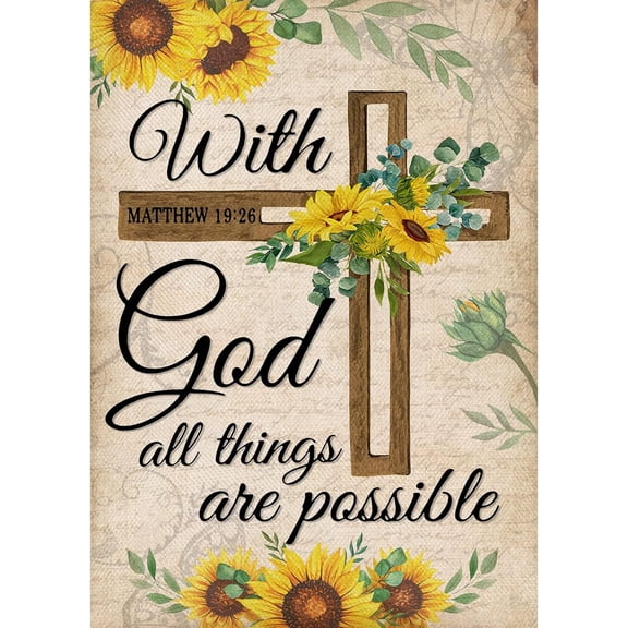With God All Things Are Possible Easter Religious Garden Flag, Summer Cross Small Outdoor Faith Home Yard Decor, Fall Inspirational Sunflowers Outside Decoration Double Sided 12.5x18