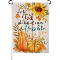 With God All Things are Possible Fall Floral Decorative Garden Flag, Religious Autumn Pumpkin Sunflower Maple Leaves Yard Lawn Outside Decor, Thanksgiving Inspirational Outdoor Decoration 12x18