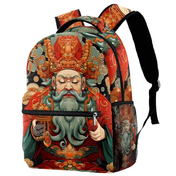 God Wealth Pattern Casual Backpacks Lightweight Premium Backpack with 1 Main Compartment 2 Side Pockets