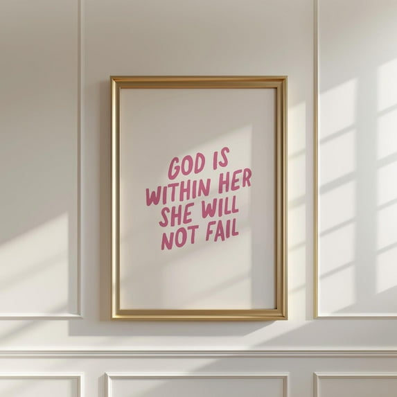 God Is Within Her, Christian Wall Art, Minimalist Christian Quote, Pink Girly Bible Verse Wall Art, Art, Scripture Poster Gift Wall Art, Modern Wall Decor, 8x12 UNFRAMED