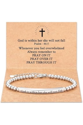 God Is Within Her She Will Not Fall Engraved Bead Bracelet, Bible Verse Bracelets, PRAY ON IT Christian Faith Bracelet, Religious Jewelry Gift for Women