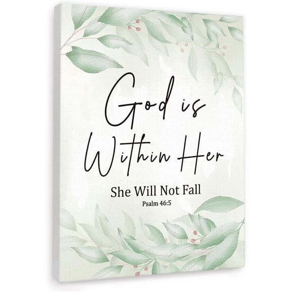 God is Within Her She Will Not Fall Inspirational Bible Verse Canvas Wall-Art,Psalm 46:5 Motivational Scripture Print Painting Artwork for Christian Home Office Bible Verse Wall Decor