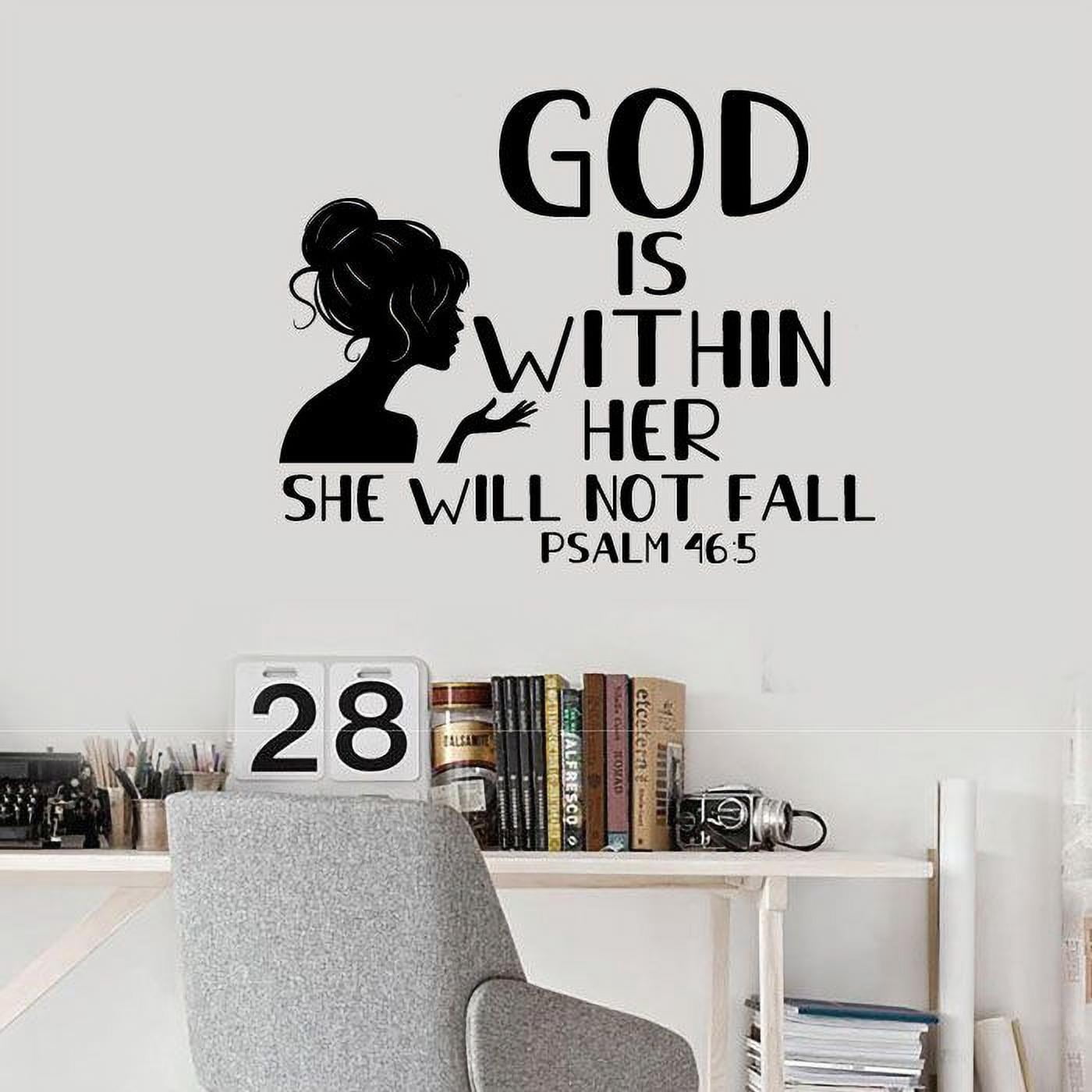 God Is Within Her She Will Not Fall Psalm 46:5 Woman Silhouette Bible Verse Vinyl WallArt Wall Decal Wall Sticker For Home Wall Décor Room Bedroom Nursery Living Room Wall Decoration Size (20x20 inch)