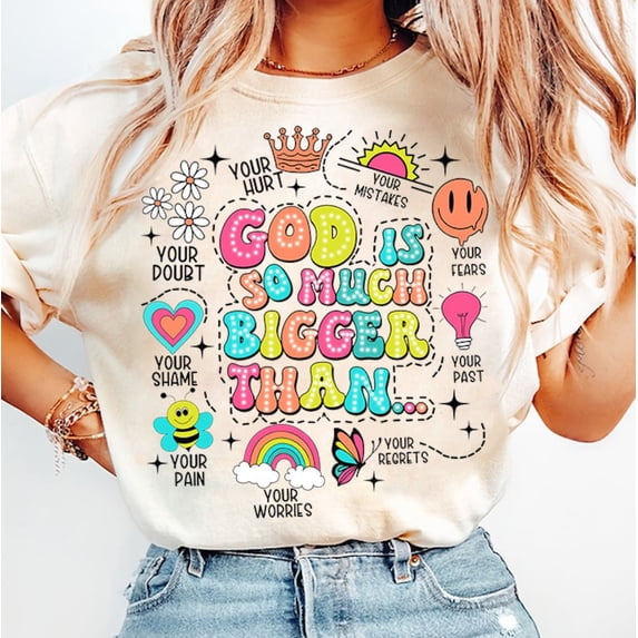 God is Bigger Design Retro Christian Bible Affirmations Dear Person ...