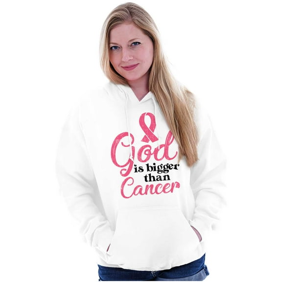 God is Bigger Than Cancer BCA Ribbon Women Plus Size Graphic Pullover Hoodie Brisco Brands 4X