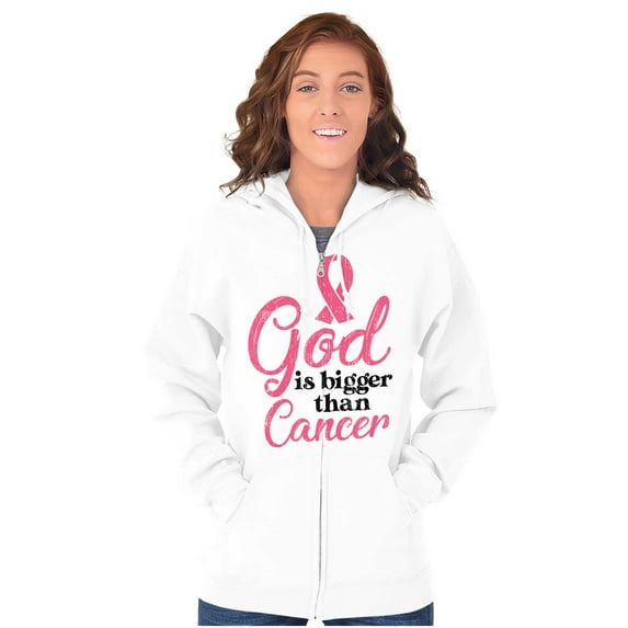 God is Bigger Than Cancer BCA Ribbon Womens Plus Size Graphic Zipper Hoodie Brisco Brands 2X