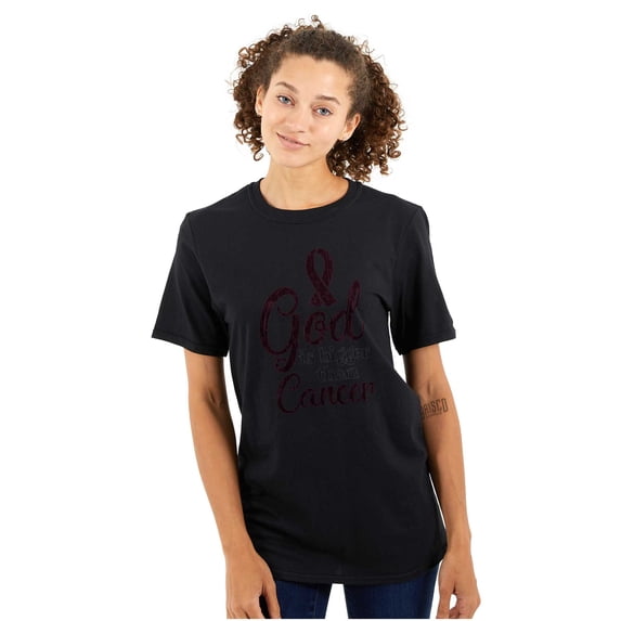 God is Bigger Than Cancer BCA Ribbon Women's Graphic T Shirt Tees Brisco Brands X