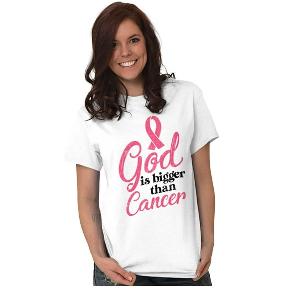 God is Bigger Than Cancer BCA Ribbon Women's Graphic T Shirt Tees Brisco Brands X