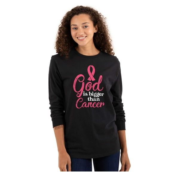 God is Bigger Than Cancer BCA Ribbon Women's Long Sleeve T Shirt Brisco Brands S