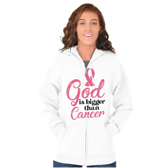 God is Bigger Than Cancer BCA Ribbon Zip Hoodie Sweatshirt Women Brisco Brands L