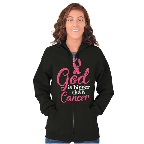 God is Bigger Than Cancer BCA Ribbon Zip Hoodie Sweatshirt Women Brisco Brands S