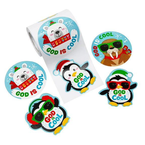 God is Cool Penguin Sticker Roll - 100 pieces