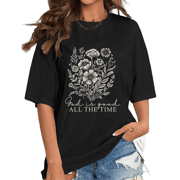 God is Good All The Time Christian Graphic Tees Biblical Saying Religious Print T-shirts Inspirational Spiritual Tops Short Sleeve Shirts Black,4XL