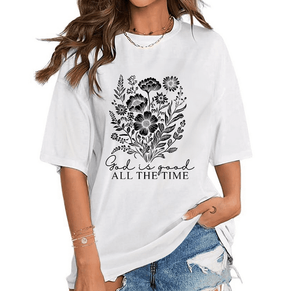 God is Good All The Time Christian Graphic Tees Biblical Saying Religious Print T-shirts Inspirational Spiritual Tops Short Sleeve Shirts White,S