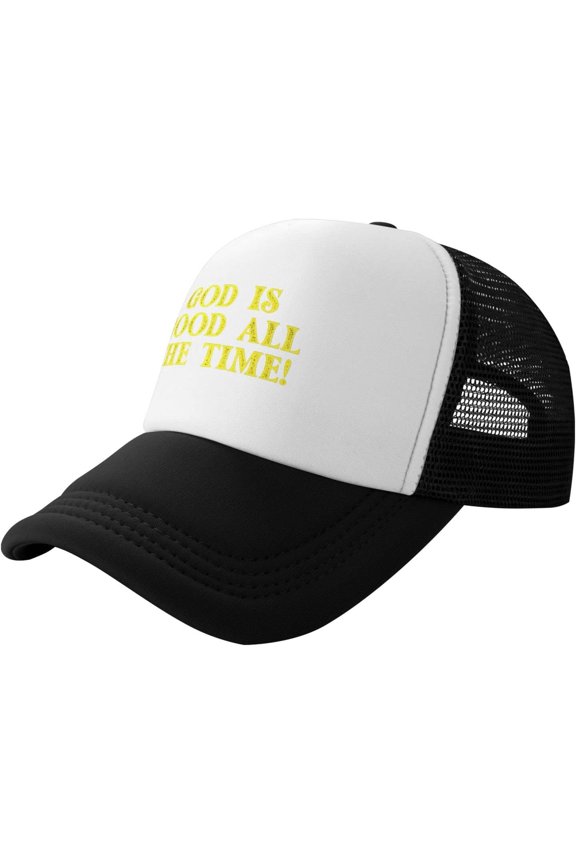 God is Good All The Time Christian Slogan Unisex Adult Adjustable Mesh Hats Baseball Hat Trucker Cap for Men Women Black