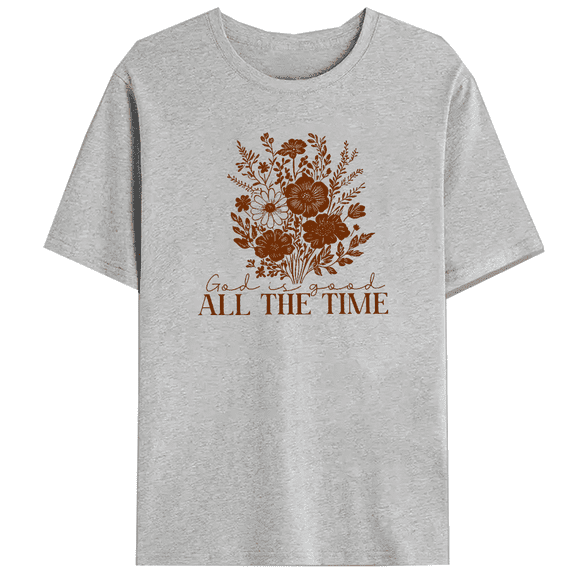 God is Good All The Time & Flower Graphic Tees Christian Biblical Saying Religious Print T-shirts Casual Short Sleeve Tops for Daily Outfits Gray,3XL