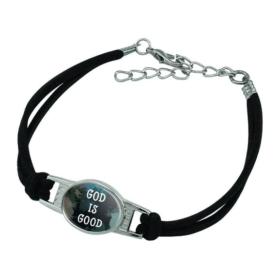God is Good Christian Inspirational Religious Novelty Suede Leather Metal Bracelet