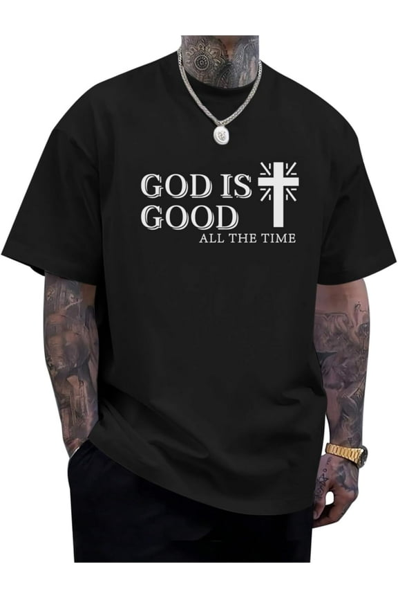 God is Good Shirt Christian Jesus Cross T Shirts for Men Religious Faith Inspirational Vintage Oversized Graphic Tees Tops Tee
