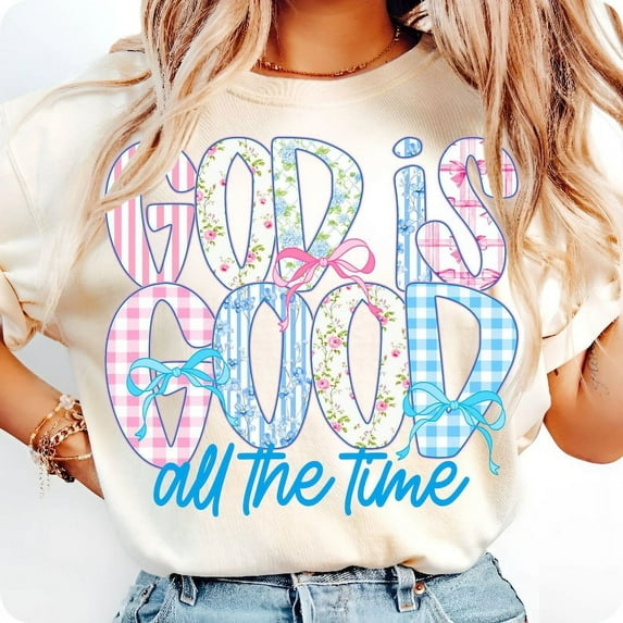 God is Good T-Shirt, Grandmillennial Christian Jesus Shirt, Floral Bible Verse Art, Coquette Monogram Inspirational Faith Shirt