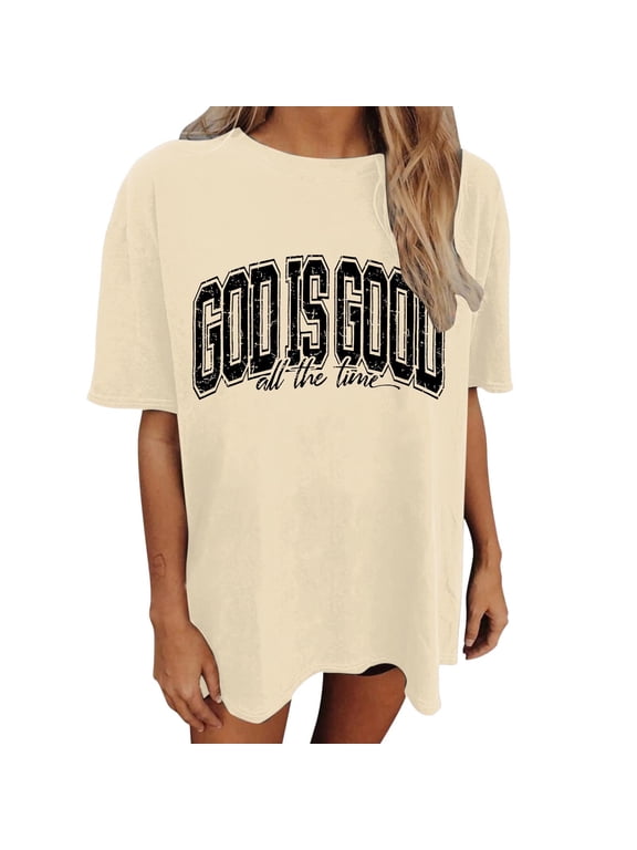 God is Good T-Shirt for Women Oversized Christian Short Sleeve Crewneck Tees Religious Sayings Bible Verse Tops