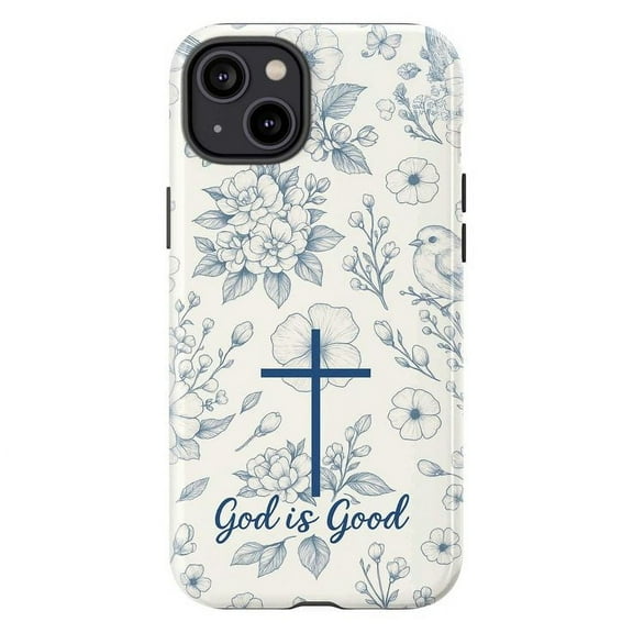 God is Good iPhone Case – Christian Floral Cross Design with Bird, Religious Inspirational Phone Cover for iPhone 11 12 13 14 15 16 Pro Max