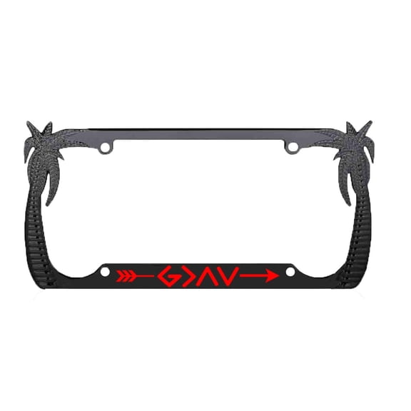 God is Greater Design Palm Tree Heavy Duty Metal License Plate Frame Auto License Plate Frame/Car Accessories (Black/Red)