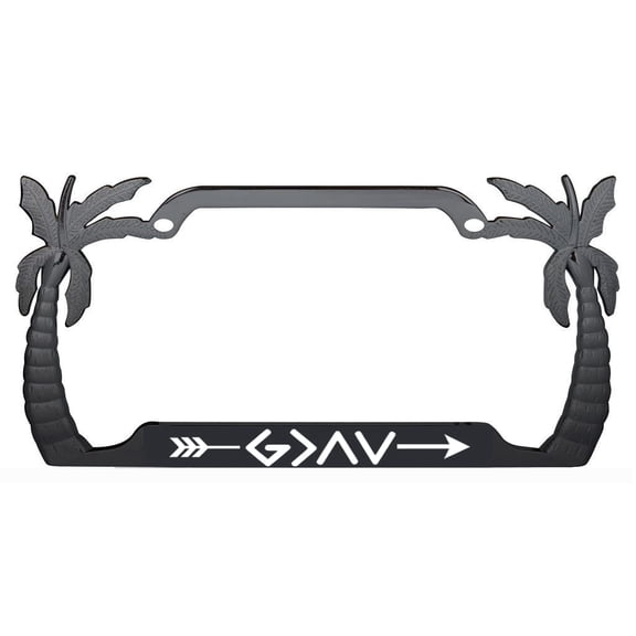 God is Greater Design Palm Tree Heavy Duty Metal License Plate Frame Auto License Plate Frame/Car Accessories (Black/White)