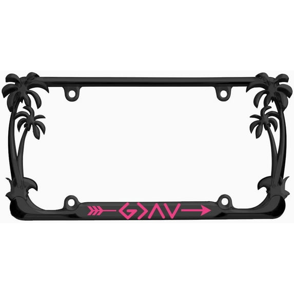 God is Greater Design Palm Tree Heavy Duty Metal License Plate Frame Auto License Plate Frame/Car Accessories (Chrome/D.Pink)