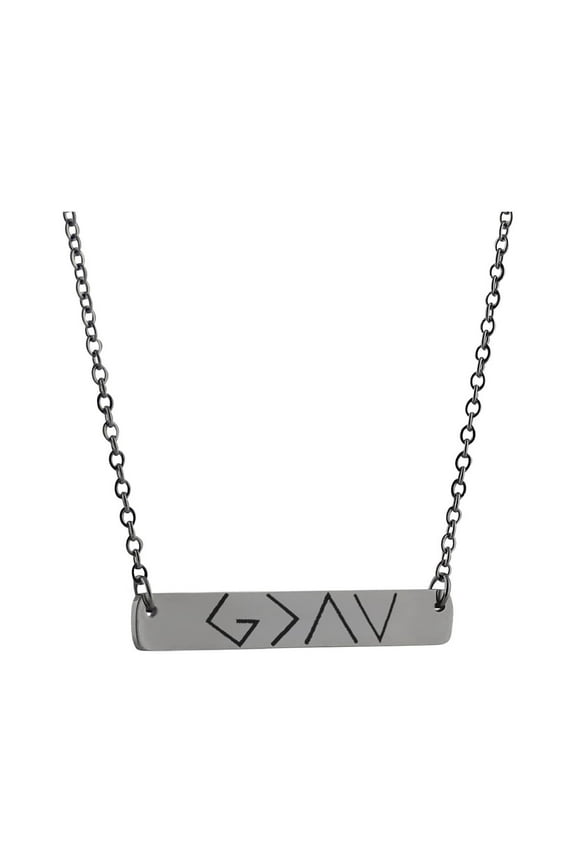 God is Greater Than the Highs and Lows - Symbol Bar Necklace - Stainless Steel