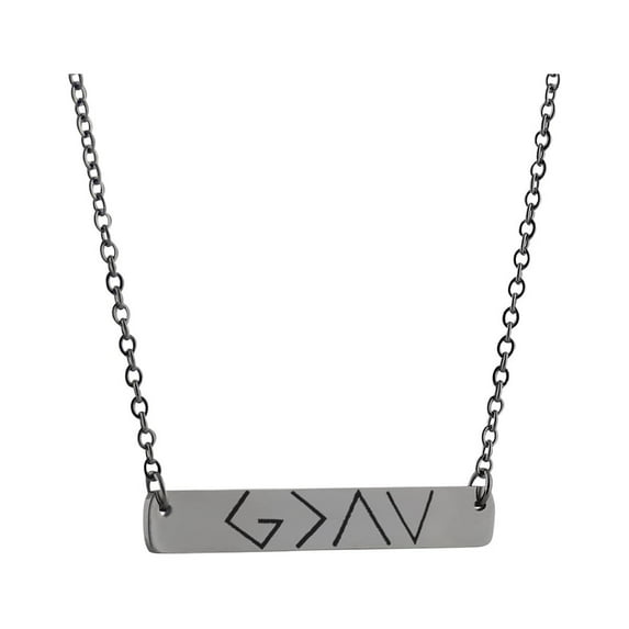 God is Greater Than the Highs and Lows - Symbol Bar Necklace - Stainless Steel