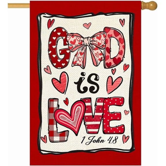 God is Love Valentines Day House Flag 28x40 Inch Double Sided Outside Large, Love Heart Holiday Yard Porch Outdoor Flag Decoration