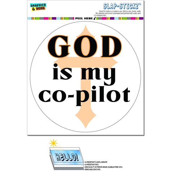 God is My Co-pilot - Religion Religious Christian Catholic Cross Circle SLAP-STICKZ(TM) Premium Sticker