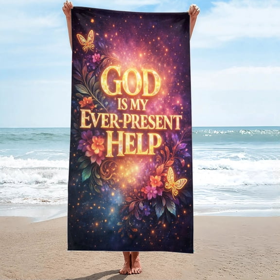 God is My Ever Present Help Floral Butterfly Oversized Beach Towel, Sand-Free 27.5" x 55"