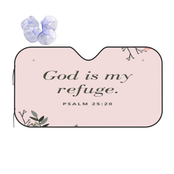 God is My Refuge Foldable Car Windshield Sun Shade, UV Protection Heat Shield