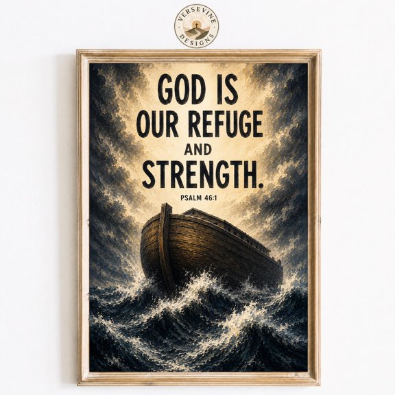 God is Our Refuge and Strength Wall Psalm 461 Christian Noahs Ark Bible Verse Scripture Faith Decor, Wall Art