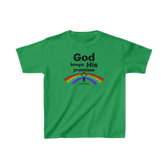 God keeps His promises Genesis 9:13. Christian Bible Verse on a Kids Shirt.