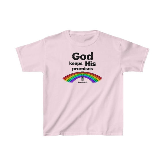 God keeps His promises Genesis 9:13. Christian Bible Verse on a Kids Shirt.