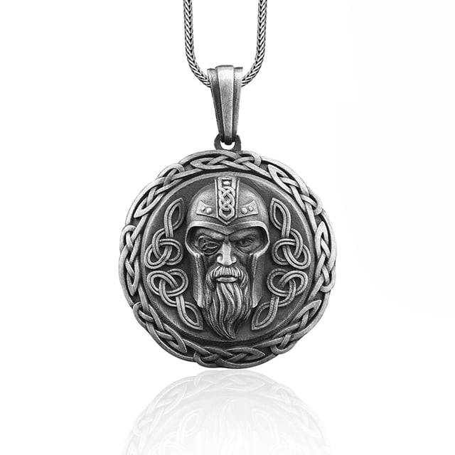 Men's Viking Odin Arrowhead Necklace - Norse Galdrastafir Amulet On 24" Rolo Chain (Silver Stainless Steel)