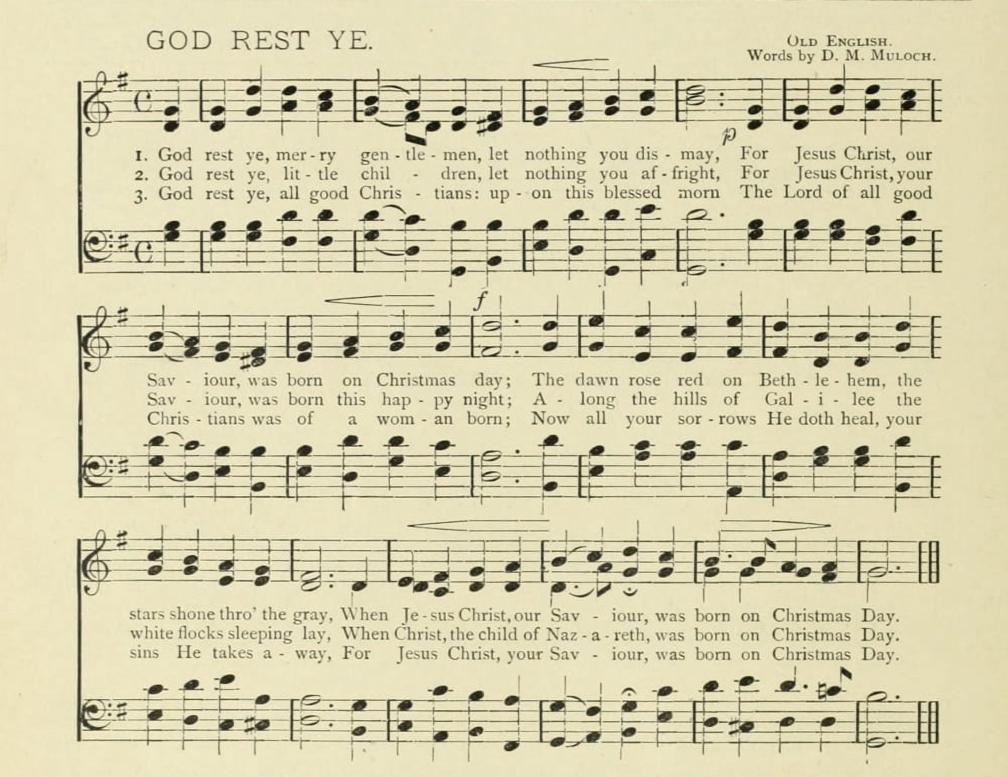 God rest ye Merry Gentlemen Traditional Christmas in Song 1891 Canvas Art -  (18 x 24)