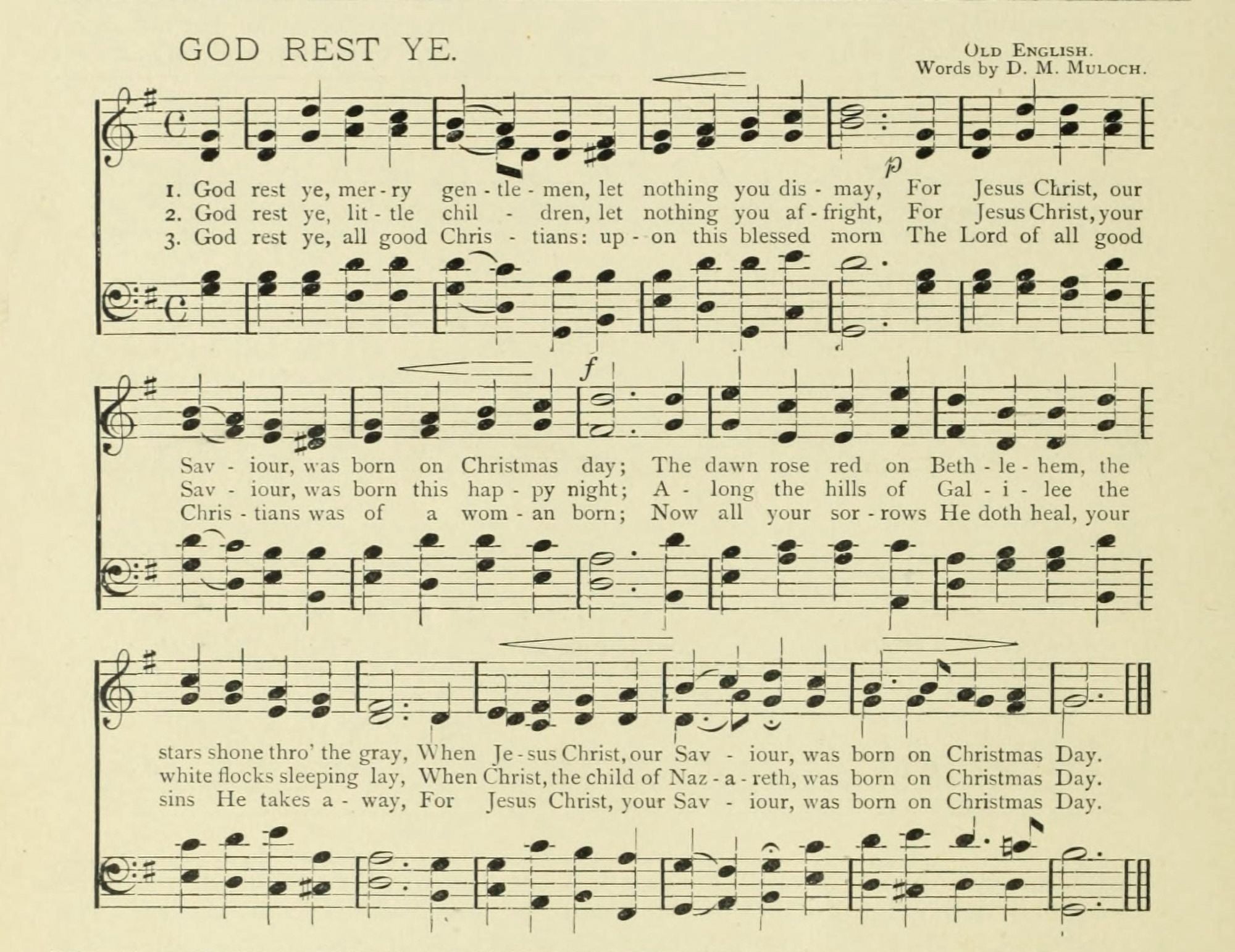 God rest ye Merry Gentlemen Traditional Christmas in Song 1891 Canvas Art - (24 x 36)