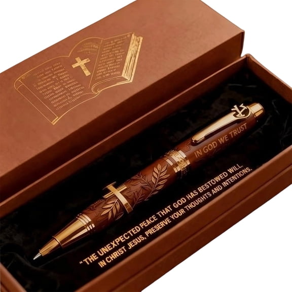 God's Blessing Bible Commemorative Pen for Men & Women, Christian Christmas Easter Gift Memorial Pen with Scripture Engraving and Cross Design & Luxury Box, Inspirational Religious Writing Pen
