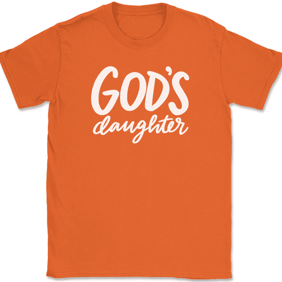 God's Daughter T-Shirt Christian Jesus Praise Worship God Faith Text Tee - Orange, XL