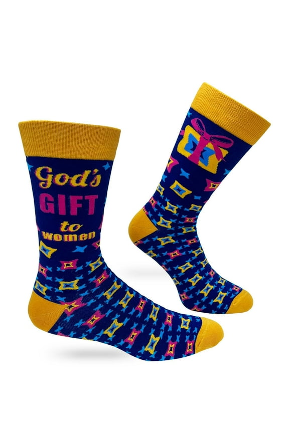 "God's Gift to Women" Funny Saying Men's Novelty Socks, 1 Size Fits Most, 1 Pair