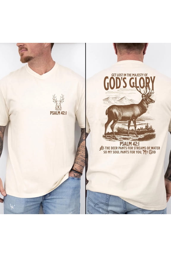 God's Glory Deer Psalm 42:1 T-Shirt – Majestic Christian Faith Apparel for Men. An ideal garment for Christian men who appreciate both outdoor aesthetics and a deep, expressed faith.