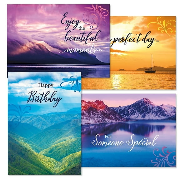 God's Glory Religious Birthday Greeting Cards Set of 8 (4 Designs), Large 5 x 7 inches, Envelopes Included, Sentiments Inside, by Current