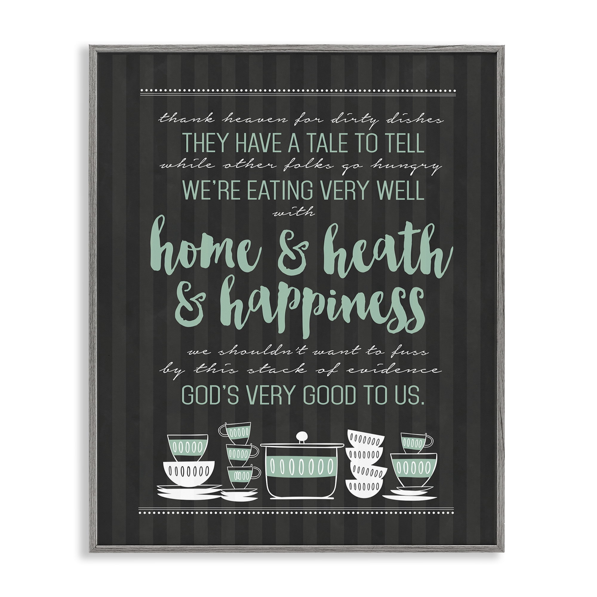 God's Good To Us Kitchen Gray Framed Giclee Art, design by Lettered and Lined